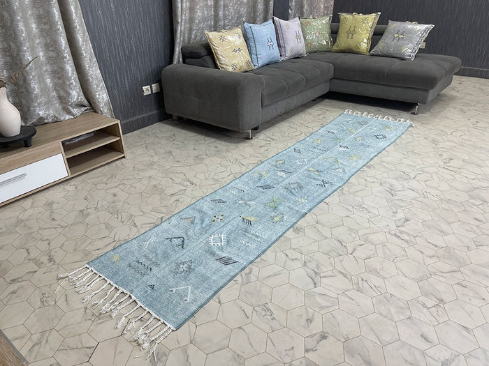 Bazarugs Baby Blue — Handwoven Natural Cactus Silk Rug, 2x9 ft