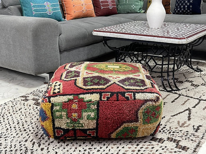 Bell Bottom Kilim Pouf by Bazarugs — Handmade Moroccan Ottoman
