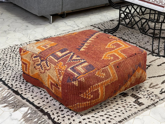 Bazarugs Blood Orange II — Handwoven Kilim Pouf