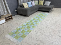 Checkered Green and blue cactus silk Rugs