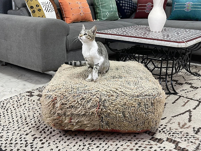 Bazarugs Moroccan Kilim Pouf — Coconut Cream