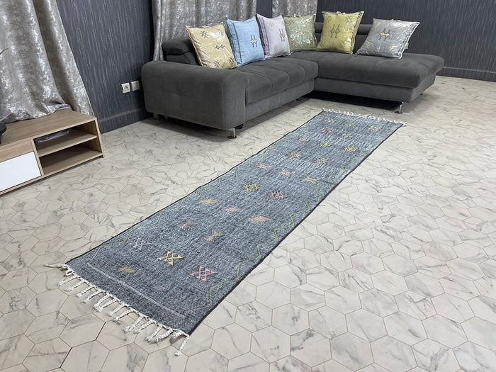 Bazarugs Luxury Natural Cactus Silk Rug in Ethereal Charcoal, 2x9 ft