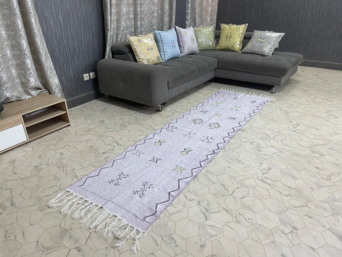 Bazarugs Luxury Natural Cactus Silk Rug in Gentle Lavender, 2x9 ft