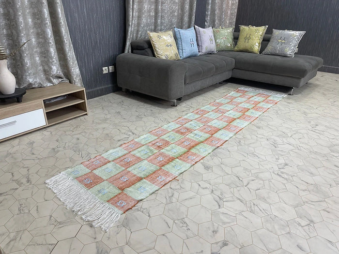 Bazarugs Harmony Check — Handwoven Natural Cactus Silk Rug, 2x10 ft