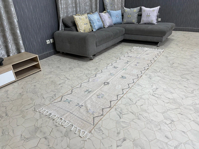 Bazarugs Ivory Whisper — Handwoven Natural Cactus Silk Rug, 2x9 ft