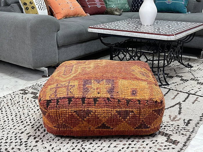Khami Ruins Kilim Pouf by Bazarugs — Handmade Moroccan Ottoman