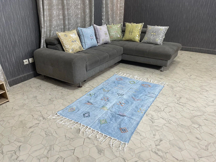 Middle Blue by Bazarugs — Authentic Natural Cactus Silk Rug, 3x5 ft