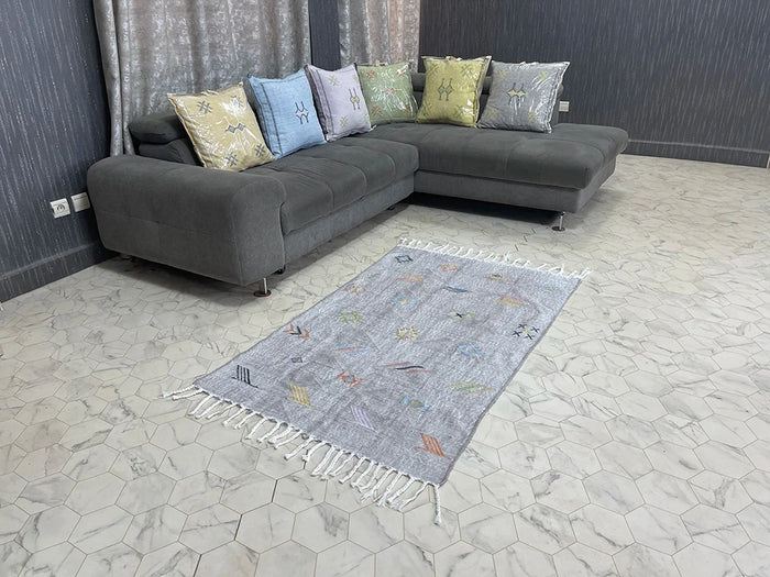 Bazarugs Luxury Natural Cactus Silk Rug in Berber Mosaic, 3x5 ft
