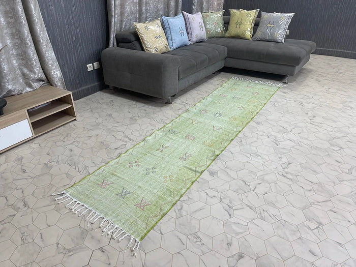 Bazarugs Lime Breeze — Handwoven Natural Cactus Silk Rug, 2x10 ft