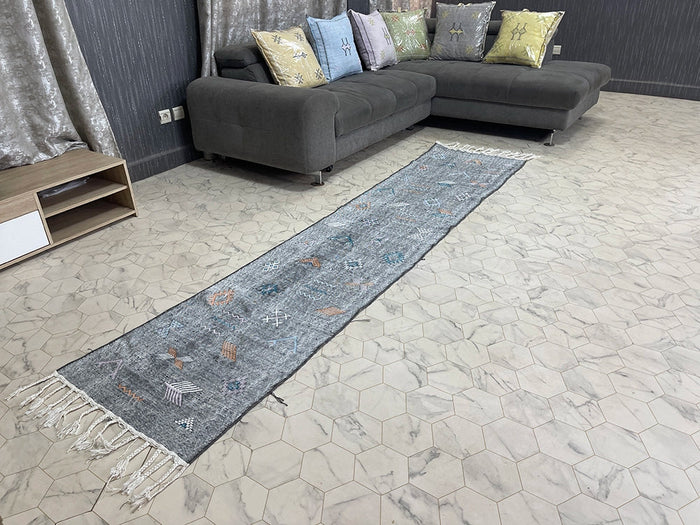 Bazarugs Luxury Natural Cactus Silk Rug in Shadow Veil, 2x9 ft