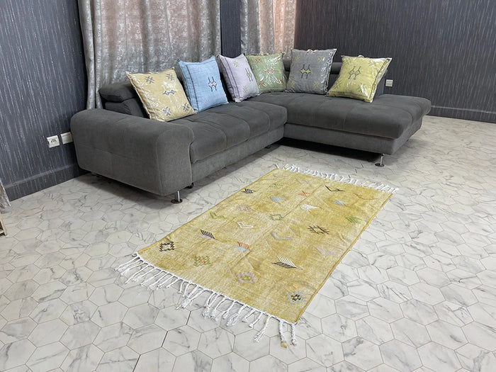Bazarugs Sunlit Glow — Handwoven Natural Cactus Silk Rug, 3x5 ft