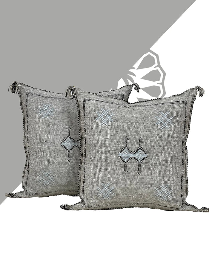 Grey Moroccan pillow in minimalist interior