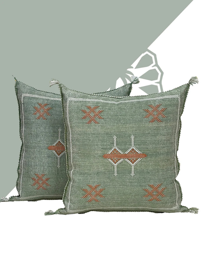 Green Natural cactus silk pillow