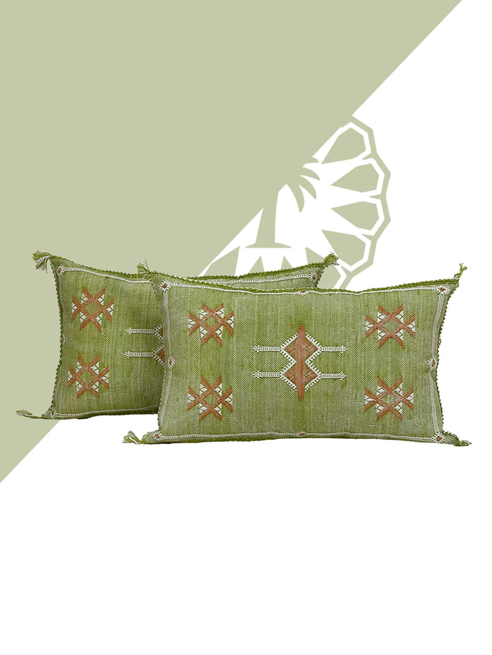 Green Natural cactus silk pillow