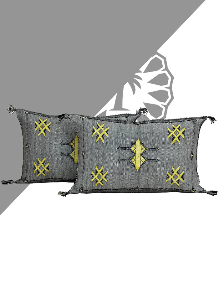Grey Handwoven Moroccan pillow with colorful Berber patterns