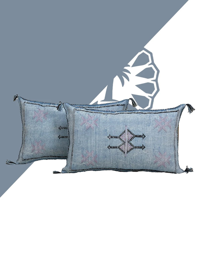 Blue Handwoven Moroccan pillow with colorful Berber patterns