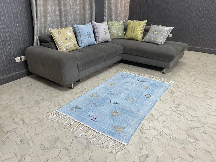 Bazarugs Natural Cactus Silk Rug — Tranquil Lagoon, 3x5 ft