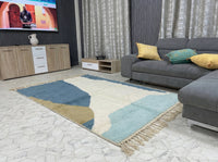 Custom Size Beni Ourain Rug - Handwoven Moroccan Wool Geometric Blue & Cream