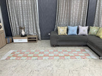 Checkered Orange and Green cactus silk Rugs