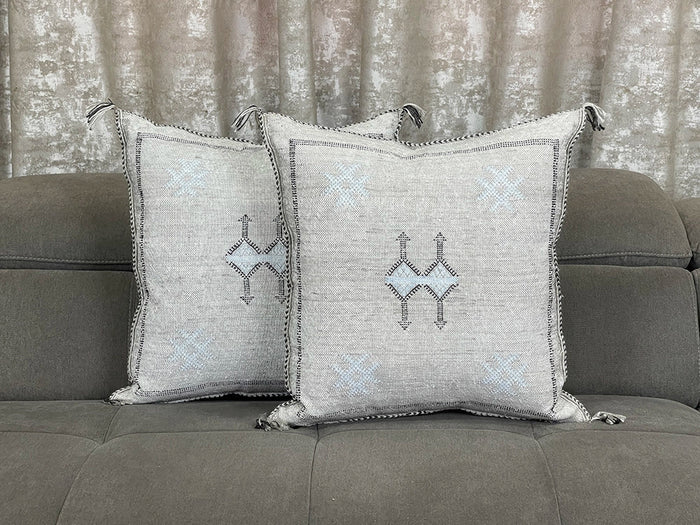 Azure - Coastal Chic Moroccan Cactus Silk Pillow Cover by Bazarugs — Handmade Moroccan Accent