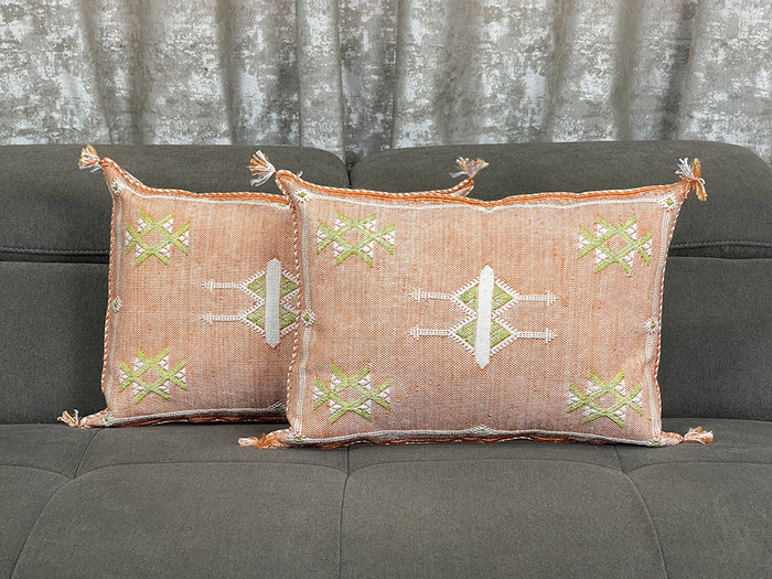 Apricot Glow Moroccan Cactus Silk Pillow Cover by Bazarugs — Handmade Moroccan Accent