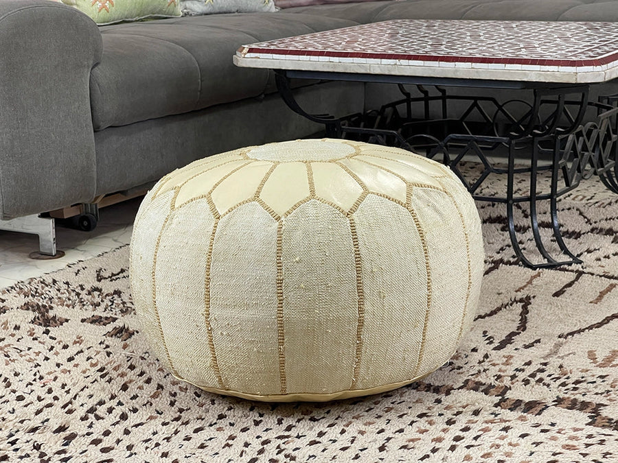 Yellow cactus silk pouf