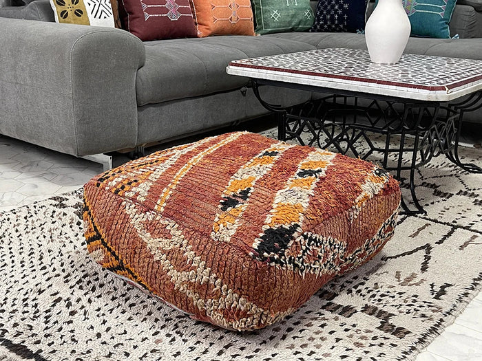 Azi Brebeded Kilim Pouf by Bazarugs — Handmade Moroccan Ottoman