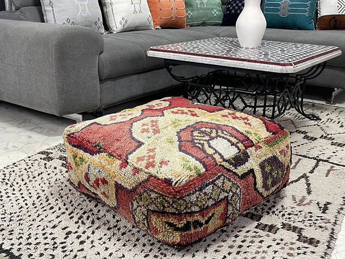 Citrine Comfort Kilim Pouf by Bazarugs — Handmade Moroccan Ottoman