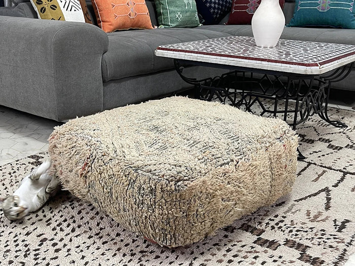 Bazarugs Moroccan Kilim Pouf — Coconut Cream