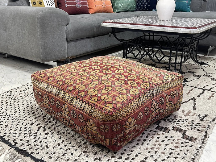 Bazarugs Moroccan Kilim Pouf — Eucalyptus Breeze
