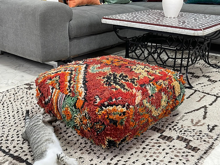 Bazarugs Fire Opal — Handwoven Kilim Pouf