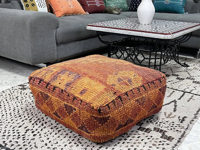 Khami Ruins Kilim Pouf by Bazarugs — Handmade Moroccan Ottoman