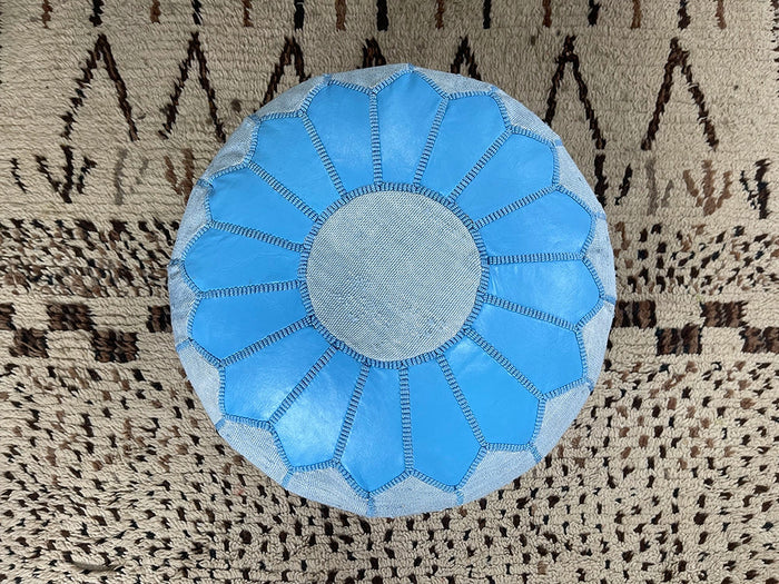 Maya Sky Cactus Silk Pouf by Bazarugs — Handmade Moroccan Ottoman