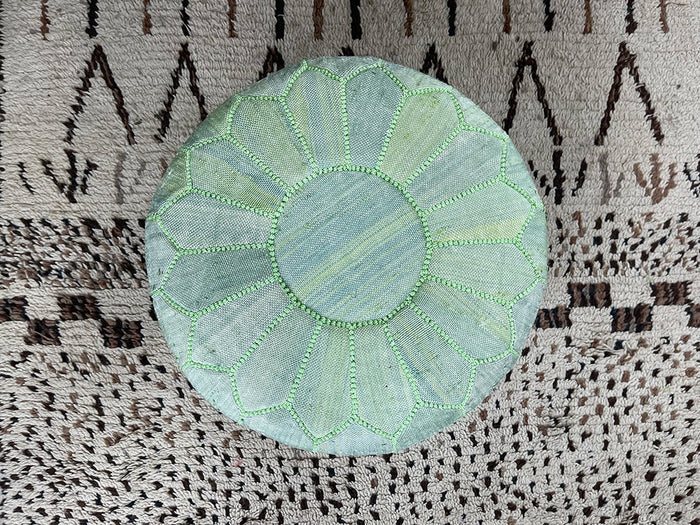 Bazarugs Minty Oasis — Handwoven Cactus Silk Pouf
