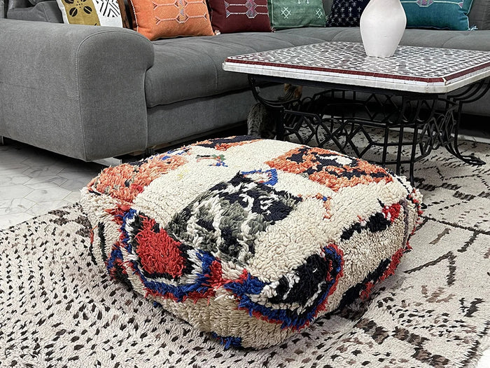 Thanksgiving Harvest Kilim Pouf by Bazarugs — Handmade Moroccan Ottoman
