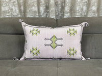 Purple Handwoven Moroccan pillow with colorful Berber patterns