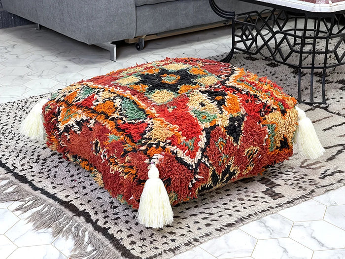 Bazarugs Fiery Dunes — Handwoven Kilim Pouf