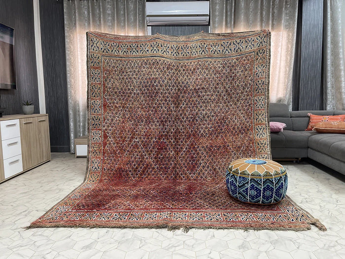 Scarlet Sands by Bazarugs — Authentic Beni Mguild Rug, 7x9 ft