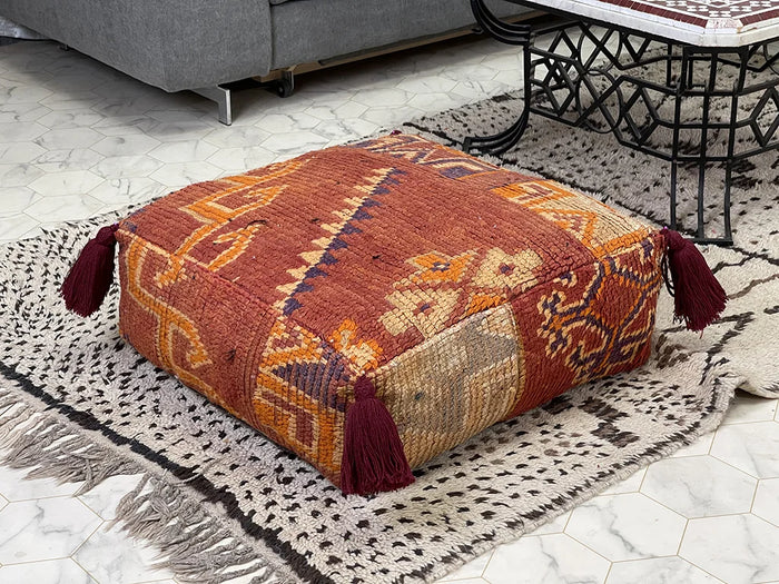 Bazarugs Blood Orange II — Handwoven Kilim Pouf