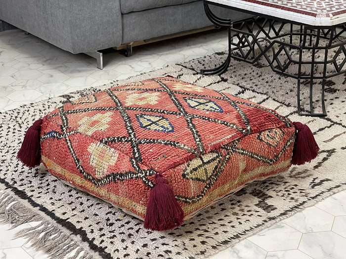Hot Ginger Kilim Pouf by Bazarugs — Handmade Moroccan Ottoman