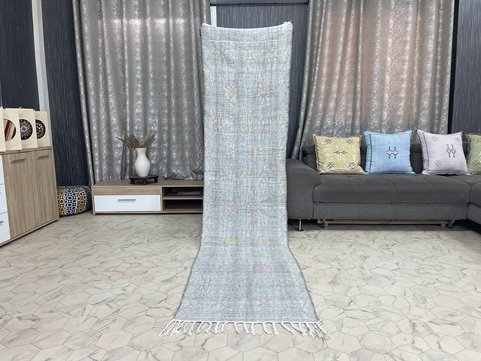 Misty Horizon by Bazarugs — Authentic Natural Cactus Silk Rug, 2x9 ft
