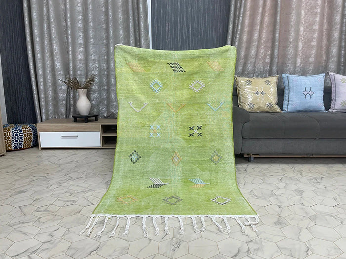 Bazarugs Natural Cactus Silk Rug — Olive Grove, 3x5 ft