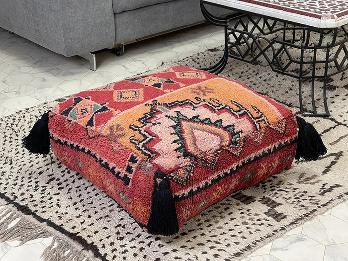 Bazarugs Opéra Garnier Rouge — Handwoven Kilim Pouf