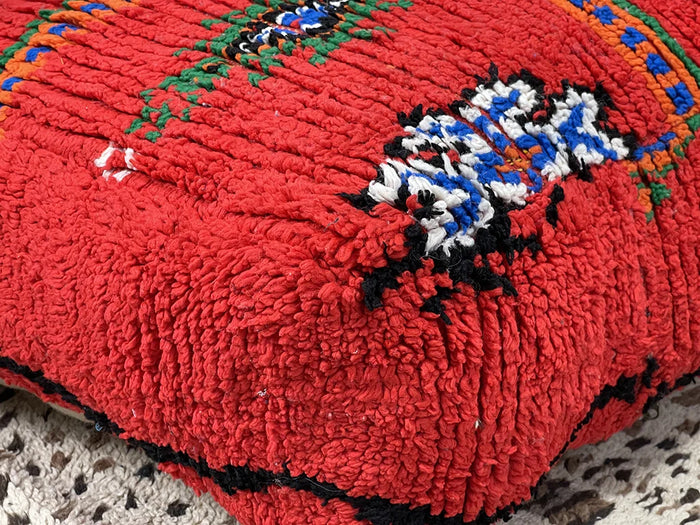 Ya Zina Scarlet Kilim Pouf by Bazarugs — Handmade Moroccan Ottoman