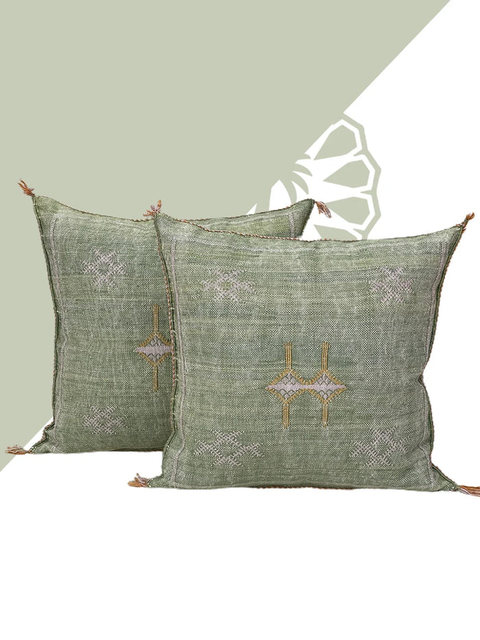 Bazarugs Tranquil Mint Meadows — Handwoven Moroccan Wool Throw Pillow Cover