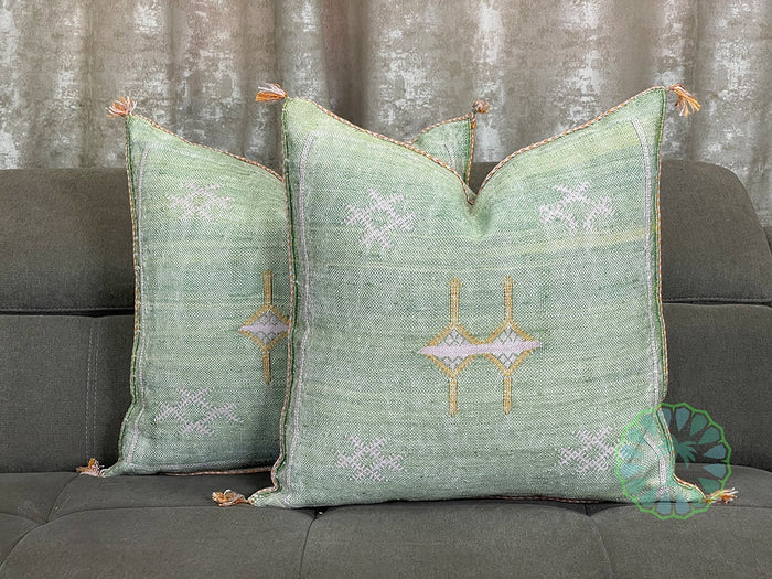 Bazarugs Tranquil Mint Meadows — Handwoven Moroccan Wool Throw Pillow Cover