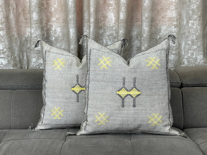 Bazarugs Zen Grey — Handwoven Moroccan Cactus Silk Throw Pillow Cover