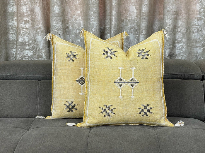 Golden Moroccan Moroccan Cactus Silk Pillow Cover by Bazarugs — Handmade Moroccan Accent