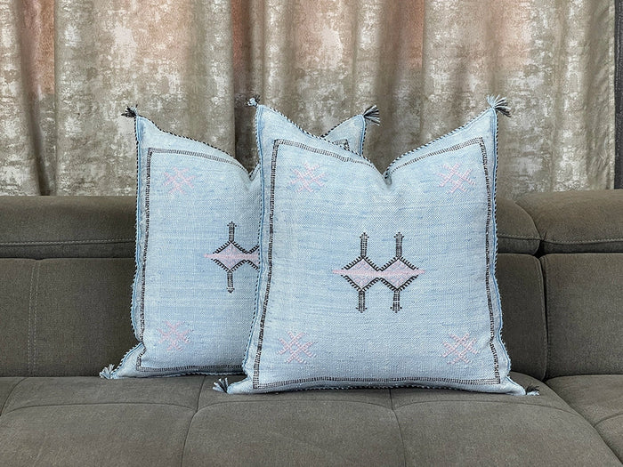 Bazarugs Moroccan Cactus Silk Pillow Cover — Sky Blue