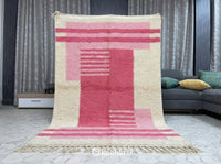 Custom Beni Ourain Rug - Soft White & Candy Pink Geometric Diamond Pattern